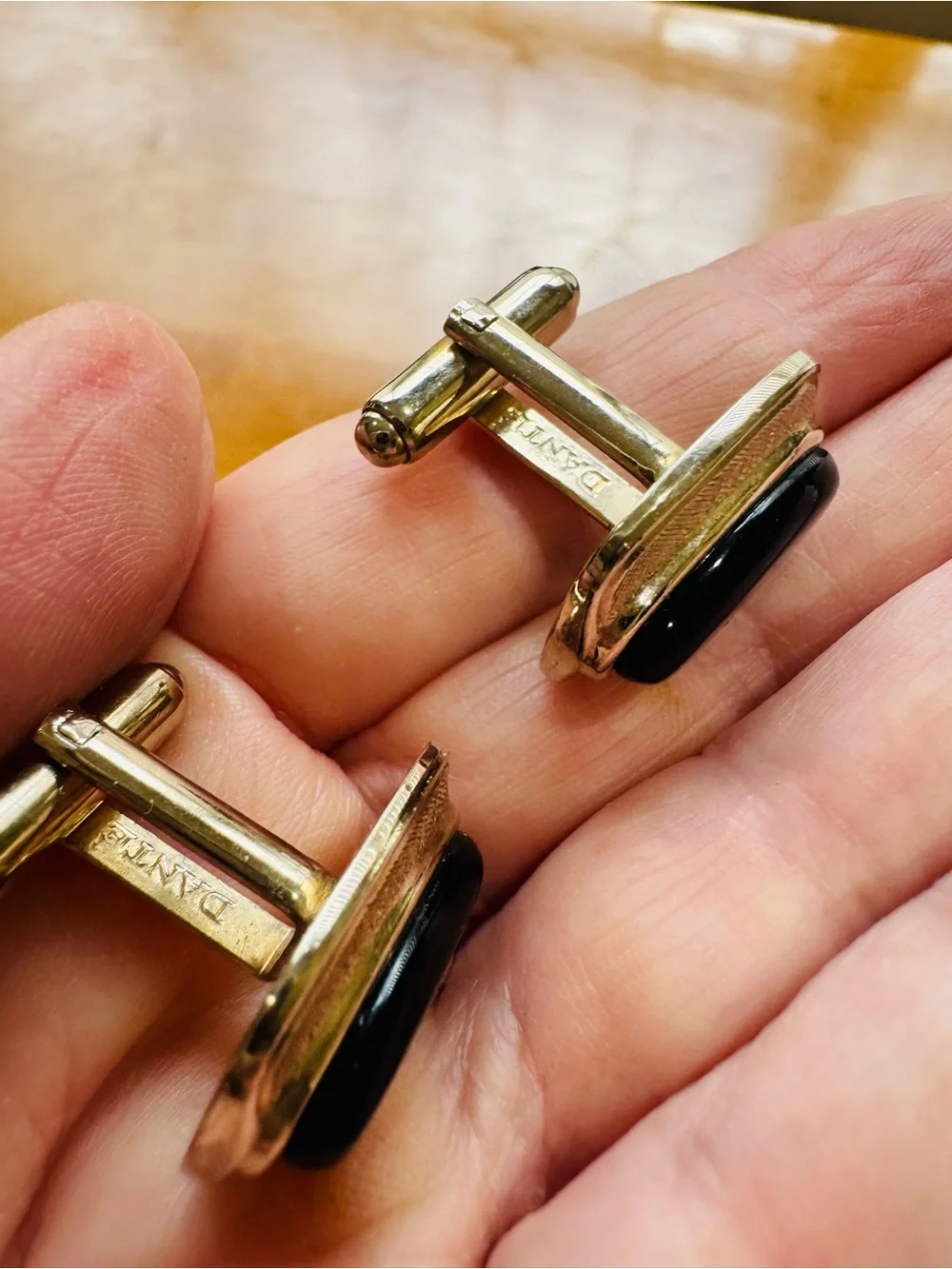 Vintage Dante brand Silver-tone Black Stone Cuff Links